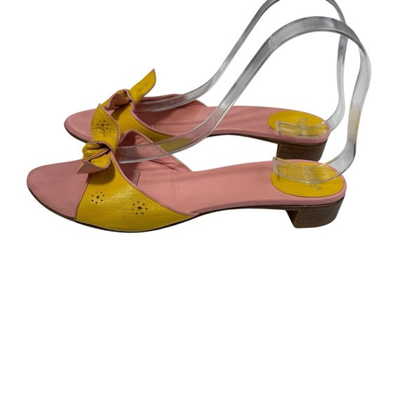 Furla bow block heel leather sandal pink yellow size 39 - Picture 4 of 7